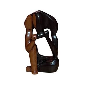 Hand carved ebony wood African sculpture fr the thinking man series, 5 1/2”tall